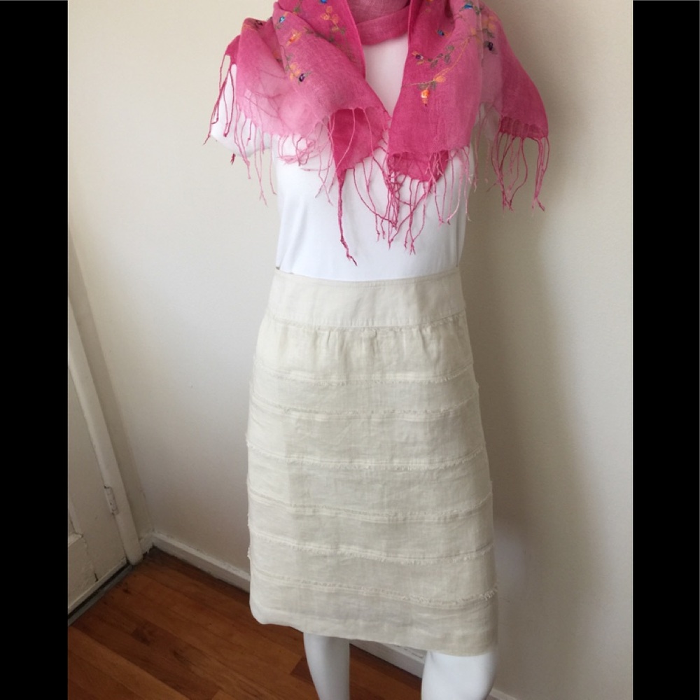 NWT Talbots beige linen tiered skirt w/ fringes